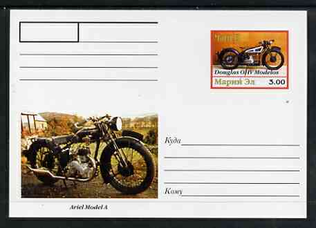 Marij El Republic 1999 Motorcycles postal stationery card No.16 from a series of 16 showing Douglas OHV & Ariel A, unused and pristine, stamps on motorbikes