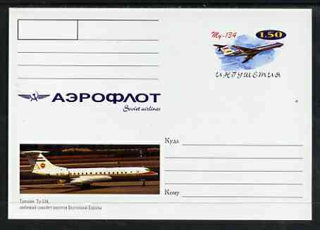 Ingushetia Republic 1999 Aeroflot Soviet Airlines postal stationery card No.06 from a series of 16 showing My-134, unused and pristine, stamps on aviation