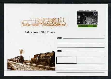 North Ossetia Republic 1999 Steam Locomotives #2 postal stationery card unused and pristine, stamps on railways