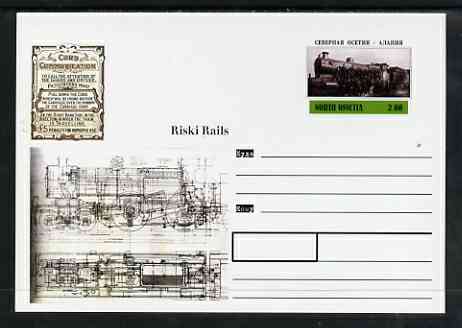 North Ossetia Republic 1999 Steam Locomotives #4 postal stationery card unused and pristine, stamps on railways