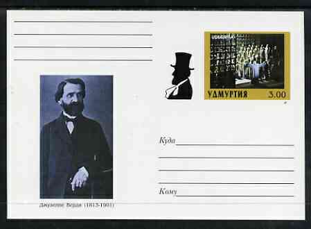 Udmurtia Republic 1999 Clasical Composers #2 postal stationery card unused and pristine showing Giuseppe Verdi, stamps on music, stamps on composers, stamps on opera, stamps on verdi