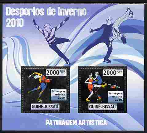 Guinea - Bissau 2010 Winter Olympic Sports - Figure Skating perf sheetlet containing 2 values in silver unmounted mint, stamps on olympics, stamps on sport, stamps on skating, stamps on ice skating, stamps on dancing