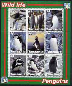 Tanzania 2003 Wild Life - Penguins perf sheetlet containing set of 9 values unmounted mint, stamps on birds, stamps on penguins, stamps on polar