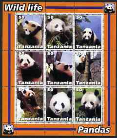 Tanzania 2003 Wild Life - Pandas perf sheetlet containing set of 9 values unmounted mint, stamps on animals, stamps on bears, stamps on pandas