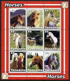 Tanzania 2003 Horses perf sheetlet containing set of 9 values unmounted mint, stamps on horses