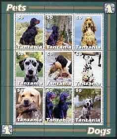 Tanzania 2003 Pets - Dogs perf sheetlet containing set of 9 values unmounted mint, stamps on dogs