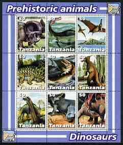 Tanzania 2003 Prehistoric Animals perf sheetlet containing set of 9 values unmounted mint, stamps on dinosaurs
