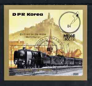 North Korea 1984 Essen Stamp fair - Railway Locomotives perf  m/sheet cto used SG MS N2399, stamps on stamp exhibitions, stamps on railways