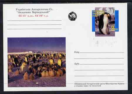 Ukranian Antarctic Post 1998 Polar Life #3 postal stationery card unused and pristine showing Penguins, stamps on polar, stamps on birds, stamps on penguins