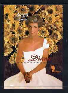 Liberia 1997 Princess Diana Memorial perf m/sheet (Diana infront of golden flowers) unmounted mint, stamps on royalty, stamps on diana