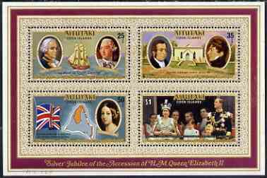 Cook Islands - Aitutaki 1977 Silver Jubilee perf m/sheet unmounted mint, SG MS229, stamps on royalty, stamps on silver jubilee, stamps on bligh, stamps on bounty, stamps on ships, stamps on 