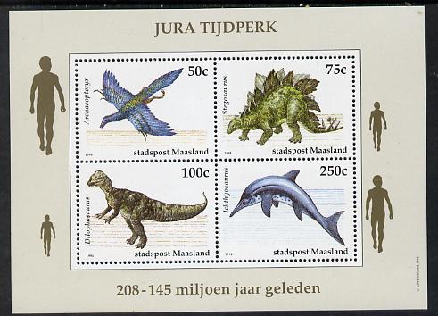 Netherlands - Maasland (Local) 1994 Dinosaurs perf sheetlet of 4 values unmounted mint, stamps on animals  dinosaurs