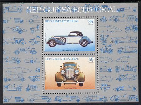 Equatorial Guinea 1979 Cars m/sheet containing 2 values (Mi 1507-08) unmounted mint, stamps on cars    mercedes    rolls royce