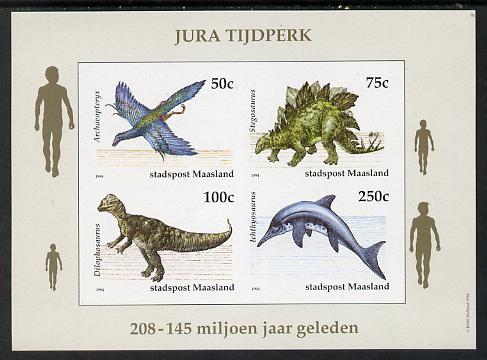 Netherlands - Maasland (Local) 1994 Dinosaurs imperf sheetlet of 4 values unmounted mint, stamps on animals  dinosaurs