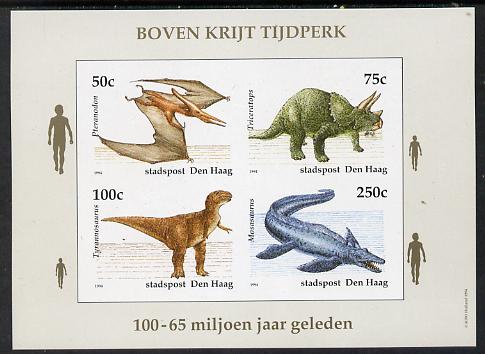 Netherlands - Den Haag (Local) 1994 Dinosaurs imperf sheetlet of 4 values unmounted mint, stamps on animals  dinosaurs