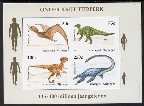 Netherlands - Nijmegen (Local) 1994 Dinosaurs imperf sheetlet of 4 values unmounted mint, stamps on animals  dinosaurs