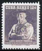 Cuba 1957 Lord Baden Powell 12c  Maryland perf unused forgery, as SG 804 - the word Forgery is either handstamped or printed on the back and comes on a presentation card ..., stamps on forgery, stamps on forgeries, stamps on scouts, stamps on personalities, stamps on maryland