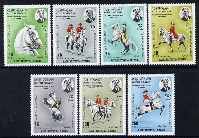 Aden - Kathiri 1967 Spanish Horse Riding School perf set of 7 unmounted mint, Mi 150-6A, stamps on animals     horse, stamps on horses