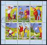 Congo 2003 Comic Golf perf sheetlet containing 6 x 120 cf values each with Rotary Logo, fine cto used, stamps on , stamps on  stamps on rotary, stamps on  stamps on sport, stamps on  stamps on golf, stamps on  stamps on comedy, stamps on  stamps on cartoons