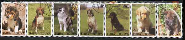 Touva 2000 Dogs perf set of 7 values complete fine cto used , stamps on dogs, stamps on 