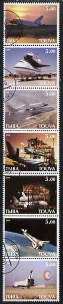 Touva 2000 Space Shuttle perf set of 7 values complete fine cto used, stamps on aviation, stamps on space, stamps on shuttle, stamps on boeing, stamps on 747