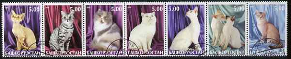 Bashkortostan 2000 Domestic Cats perf set of 7 values complete fine cto used, stamps on , stamps on  stamps on cats