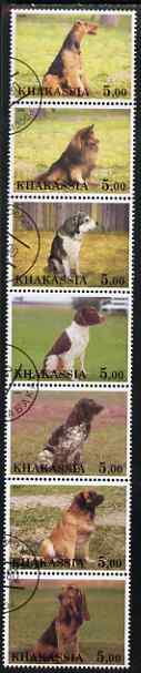 Chakasia 2000 Dogs perf set of 7 values complete fine cto used, stamps on dogs
