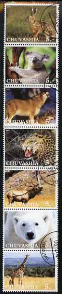 Chuvashia Republic 2000 Wild Animals perf set of 7 values complete fine cto used, stamps on animals, stamps on cats, stamps on deer, stamps on bears, stamps on giraffe, stamps on koalas, stamps on wolves