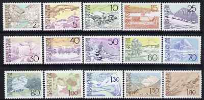Liechtenstein 1972 Landscapes perf set of 15 unmounted mint, SG 561-75, stamps on tourism, stamps on mountains, stamps on landscapes