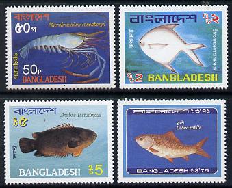 Bangladesh 1983 Fish set of 4 unmounted mint, SG 209-12, stamps on fish, stamps on marine-life, stamps on shrimps