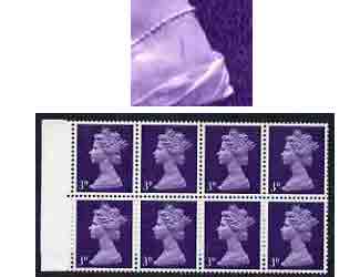 Great Britain 1967-70 Machins 3d unmounted mint marginal block of 8 with variety Flaw on Queens shoulder (R16/4 Cyl 3.), stamps on varieties