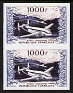 France 1954 Air - Provence Transport Plane 1000f  'Maryland' imperf pair 'unused' forgery, as SG 1197 - the word Forgery is either handstamped or printed on the back and comes on a presentation card with descriptive notes, stamps on forgery, stamps on forgeries, stamps on aviation, stamps on maryland