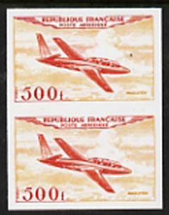 France 1954 Air - Magister 500f  'Maryland' imperf pair 'unused' forgery, as SG 1196 - the word Forgery is either handstamped or printed on the back and comes on a presentation card with descriptive notes, stamps on forgery, stamps on forgeries, stamps on aviation, stamps on maryland