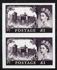 Great Britain 1955 Windsor Castle £1  'Maryland' imperf pair 'unused' forgery, as SG 539 etc - the word Forgery is either handstamped or printed on the back and comes on a presentation card with descriptive notes, stamps on maryland, stamps on forgery, stamps on forgeries, stamps on castles