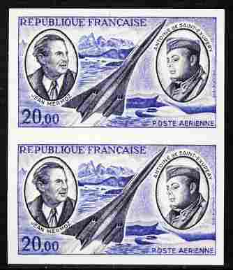 France 1970 Air Pioneers 20f (Mermoz, Saint-Exupery & Concorde)  'Maryland' imperf pair 'unused' forgery, as SG 1893 - the word Forgery is either handstamped or printed on the back and comes on a presentation card with descriptive notes, stamps on forgery, stamps on forgeries, stamps on aviation, stamps on concorde, stamps on maryland
