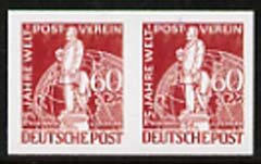 Germany - West Berlin 1949 75th Anniversary of Universal Postal Union 60pf lake-brown  'Maryland' imperf pair 'unused' forgery, as SG B58 - the word Forgery is either handstamped or printed on the back and comes on a presentation card with descriptive notes, stamps on forgery, stamps on forgeries, stamps on upu, stamps on maryland, stamps on  upu , stamps on 