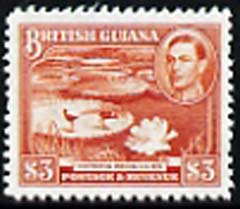 British Guiana 1938-52 KG6 Victoria Regia Lilies $3  'Maryland' perf 'unused' forgery, as SG 319 - the word Forgery is either handstamped or printed on the back and comes on a presentation card with descriptive notes, stamps on maryland, stamps on forgery, stamps on forgeries, stamps on  kg6 , stamps on flowers, stamps on lilies