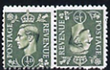 Great Britain 1941 1/2d pale green tete-beche pair,  'Maryland' forgery 'unused', as SG 485a - the word Forgery is either handstamped or printed on the back and comes on a presentation card with descriptive notes, stamps on maryland, stamps on forgery, stamps on forgeries, stamps on  kg6 , stamps on 