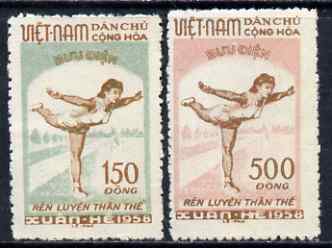 Vietnam - North 1958 Physical Edication set of 2 fine, unmounted mint SG N78-79, stamps on sport, stamps on gymnastics, stamps on  gym , stamps on gymnastics, stamps on 