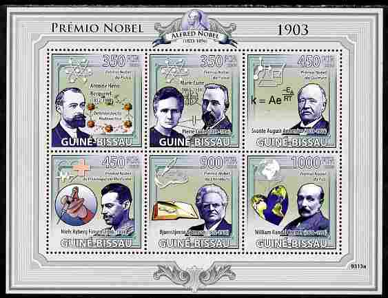 Guinea - Bissau 2009 Nobel Prize Winners for 1903 perf sheetlet containing 6 values unmounted mint Yv 2954-59, Mi 4230-35, stamps on personalities, stamps on nobel, stamps on literature, stamps on science, stamps on medival, stamps on chemistry, stamps on , stamps on atomics, stamps on 