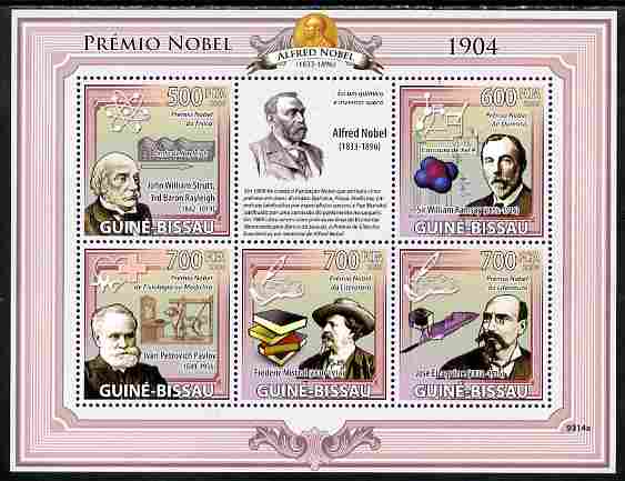Guinea - Bissau 2009 Nobel Prize Winners for 1904 perf sheetlet containing 5 values unmounted mint Yv 2960-64, Mi 4248-52, stamps on personalities, stamps on nobel, stamps on literature, stamps on science, stamps on medival, stamps on chemistry, stamps on atomics, stamps on 