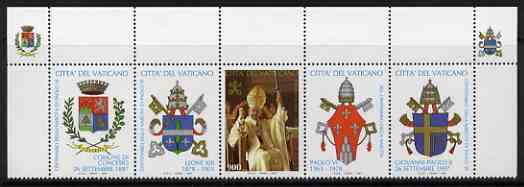 Vatican City 1997 Birth Cent of Pope Paul VI in se-tenant strip with 4 lables bearing coats of arms, unmounted mint, stamps on religion, stamps on arms, stamps on heraldry