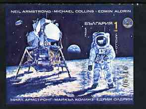Bulgaria 1990 Space Research imperf m/sheet showing Neil Armstrong from Apollo 11 on moon surface, unmounted mint SG MS3723, stamps on space, stamps on personalities