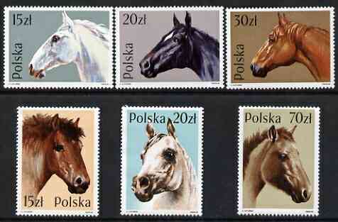 Poland 1989 Horses set of 6 unmounted mint, SG3203-08, stamps on horses