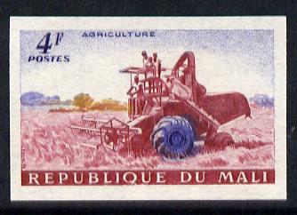 Mali 1961 def 4f (Combine Harvester in Rice Field) unmounted mint imperf colour trial proof (several different combinations available but price is for ONE) as SG 34, stamps on agriculture    food    rice     tractor