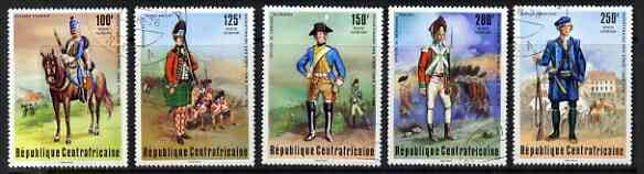 Central African Republic 1976 Bicent of American Revolution set of 5 showing military uniforms, fine cto used SG 416-420, stamps on militaria, stamps on horses