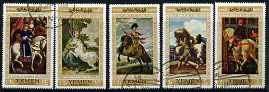 Yemen - Republic 1968 Paintings of Horses set of 5 fine cto used (Mi751-55), stamps on horses, stamps on arts, stamps on unicorns, stamps on  