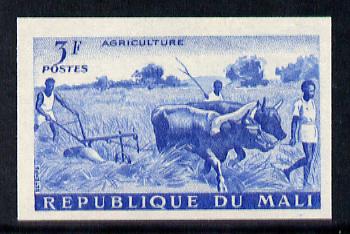 Mali 1961 def 3f (Tilling with Oxen) unmounted mint imperf colour trial proof (several different combinations available but price is for ONE) as SG 33, stamps on agriculture  animals  farming      bovine