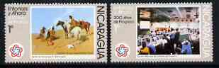 Nicaragua 1978 the two 1c values from Bicent of American Revolution (2nd Series) '200 years of Progress' fine unmounted mint SG 2056-7, stamps on horses, stamps on space, stamps on americana, stamps on communications