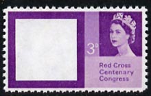 Great Britain 1963 Red Cross 3d with red (Cross) omitted,  Maryland perf forgery unused, as SG 642a - the word Forgery is either handstamped or printed on the back and co..., stamps on maryland, stamps on forgery, stamps on forgeries